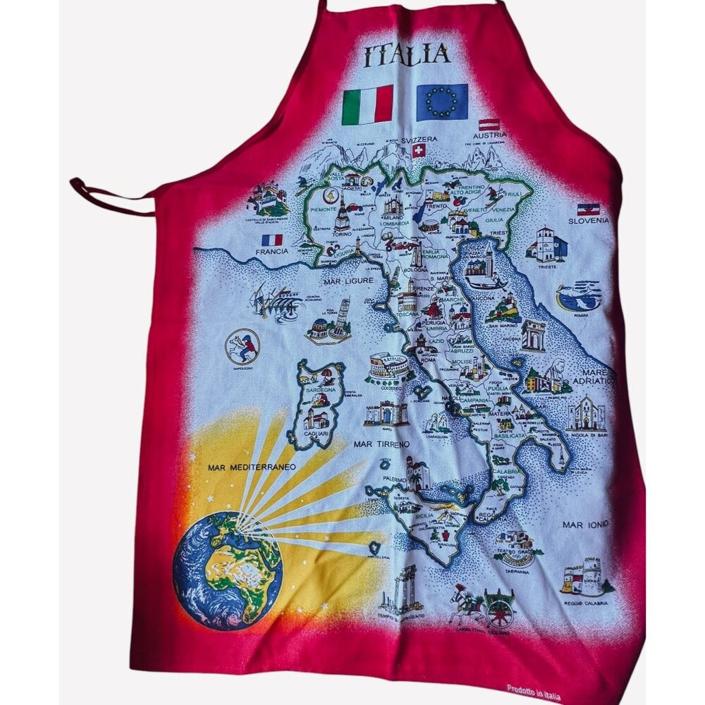 Italia Map Kitchen Apron With European Flags & Red Borders Italy - Picture 3 of 7
